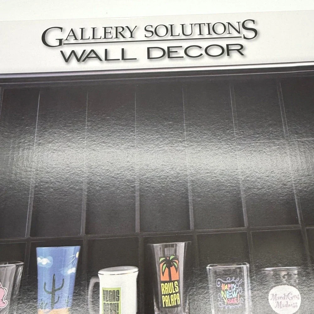 Gallery Solutions Black Shot Glass Display Case Wall Decor 28 Compartments